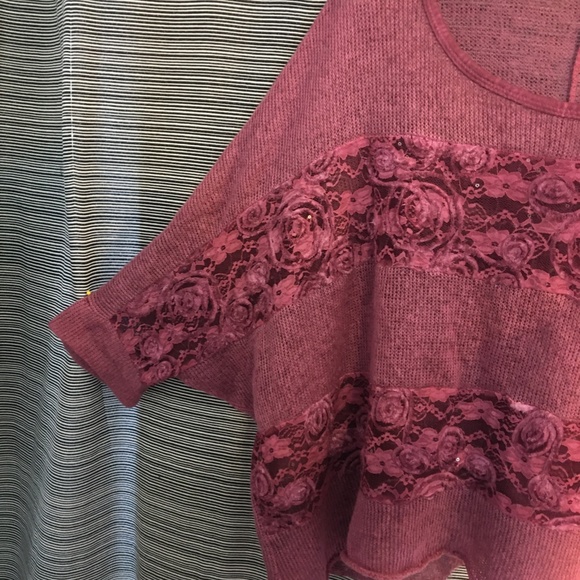 Italian Knit Mohair Sweater in Rose color with Lace Inset and Dolman Sleeve - Picture 3 of 8